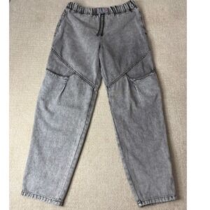 Blue Zone Acid Wash Jeans‎ Elastic Waist Drawstring Pockets Gray Large